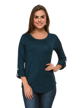 Picture of Frenchtrendz Grindle Teal Round Neck, Roll Up Sleeve Top
