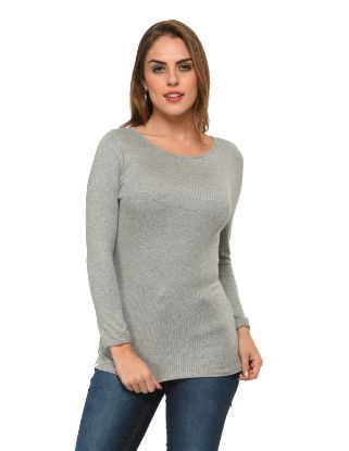 Picture of Frenchtrendz Bateau Neck Rib Viscose Grey Full Sleeves Tops