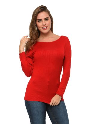 Picture of Frenchtrendz Bateau Neck Rib Viscose Maroon Full Sleeves Tops