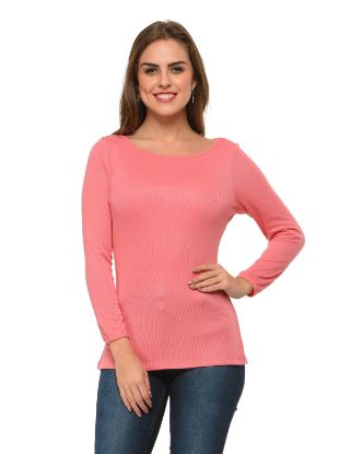 Picture of Frenchtrendz Bateau Neck Rib Viscose Coral Full Sleeves Tops