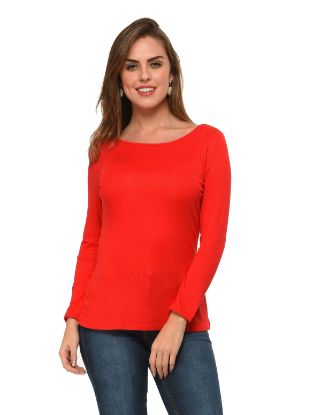 Picture of Frenchtrendz Bateau Neck Rib Viscose Red Full Sleeves Tops