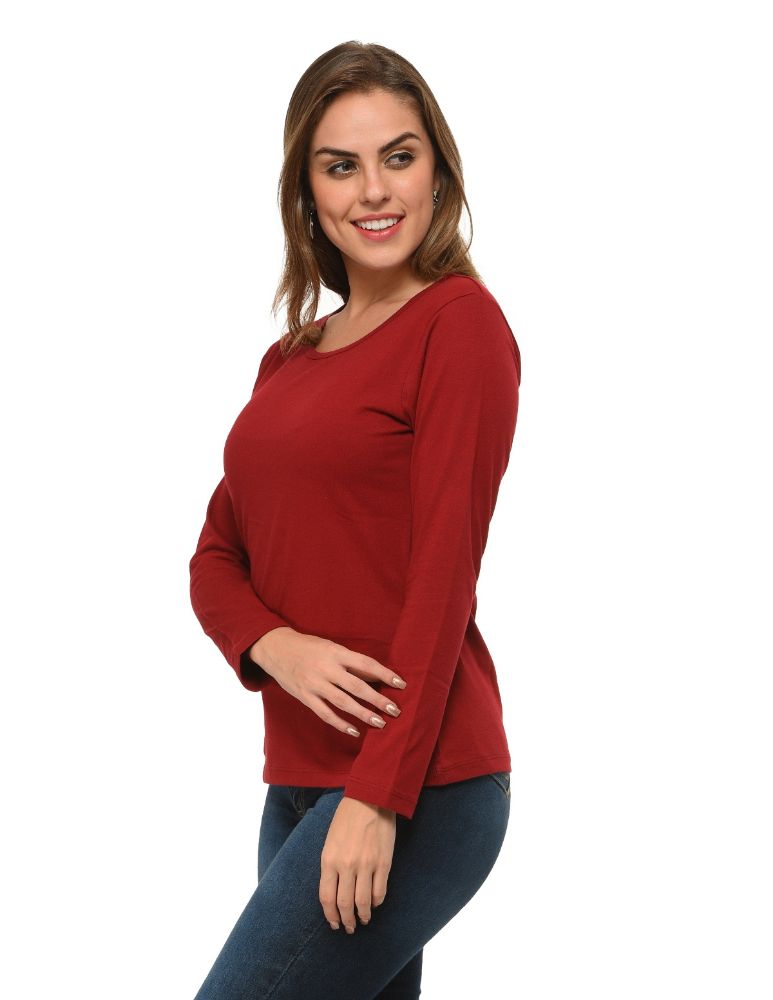 Picture of Frenchtrendz 100% Cotton Dark Maroon Solid Everyday Basic Top