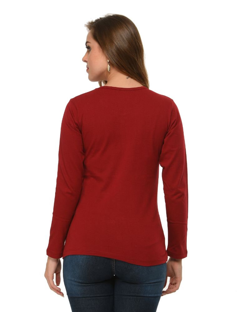 Picture of Frenchtrendz 100% Cotton Dark Maroon Solid Everyday Basic Top