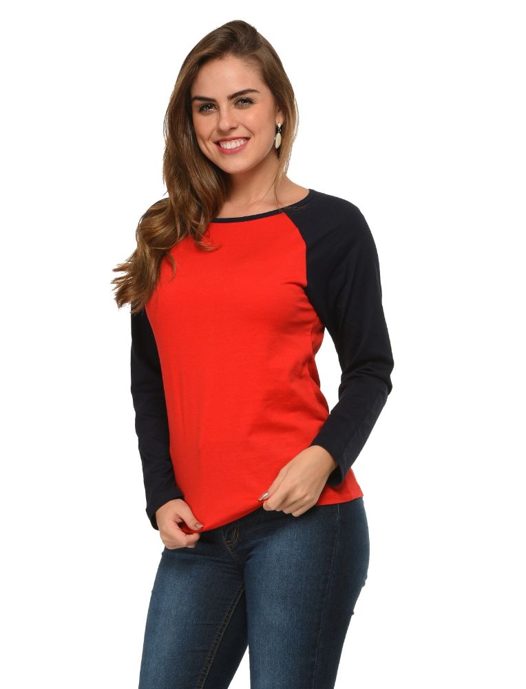 Picture of Frenchtrendz Cotton Red Navy Raglan Full Sleeve T-Shirt
