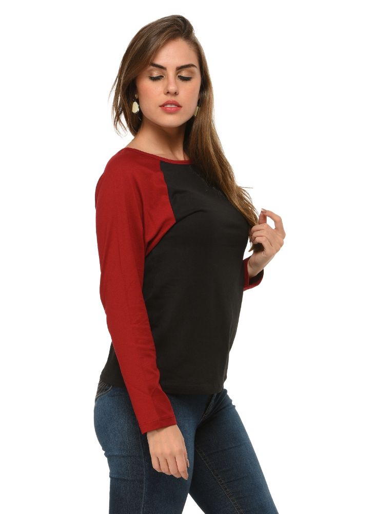Picture of Frenchtrendz Cotton Black Dk Maroon Raglan Full Sleeve T-Shirt