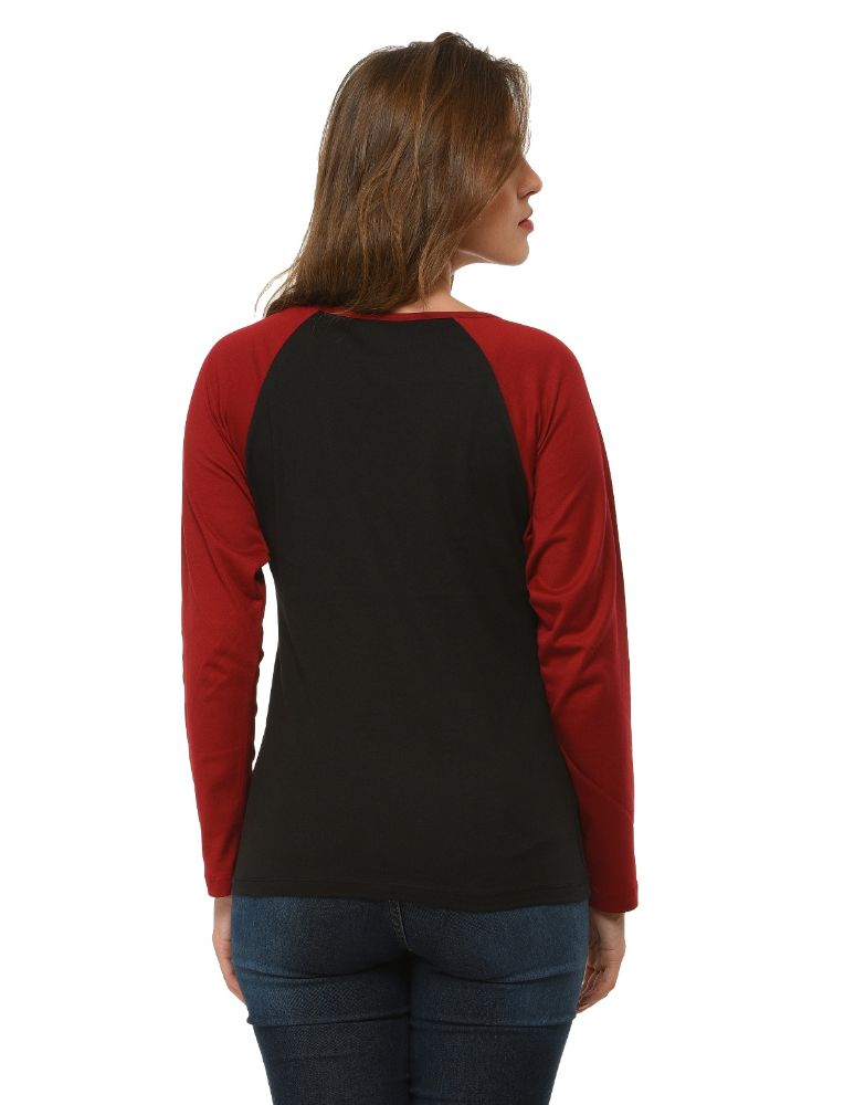 Picture of Frenchtrendz Cotton Black Dk Maroon Raglan Full Sleeve T-Shirt