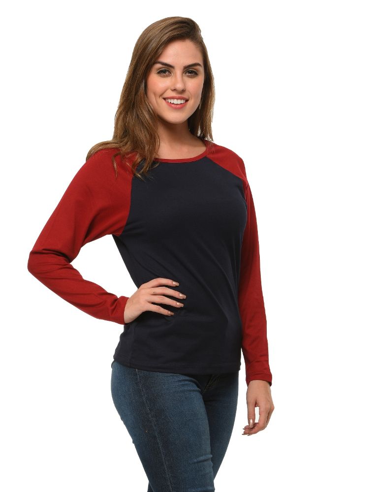 Picture of Frenchtrendz Cotton Navy Dk Maroon Raglan Full Sleeve T-Shirt
