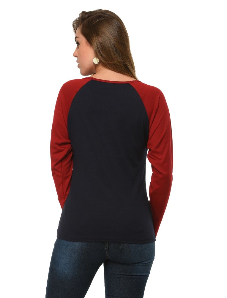 Picture of Frenchtrendz Cotton Navy Dk Maroon Raglan Full Sleeve T-Shirt