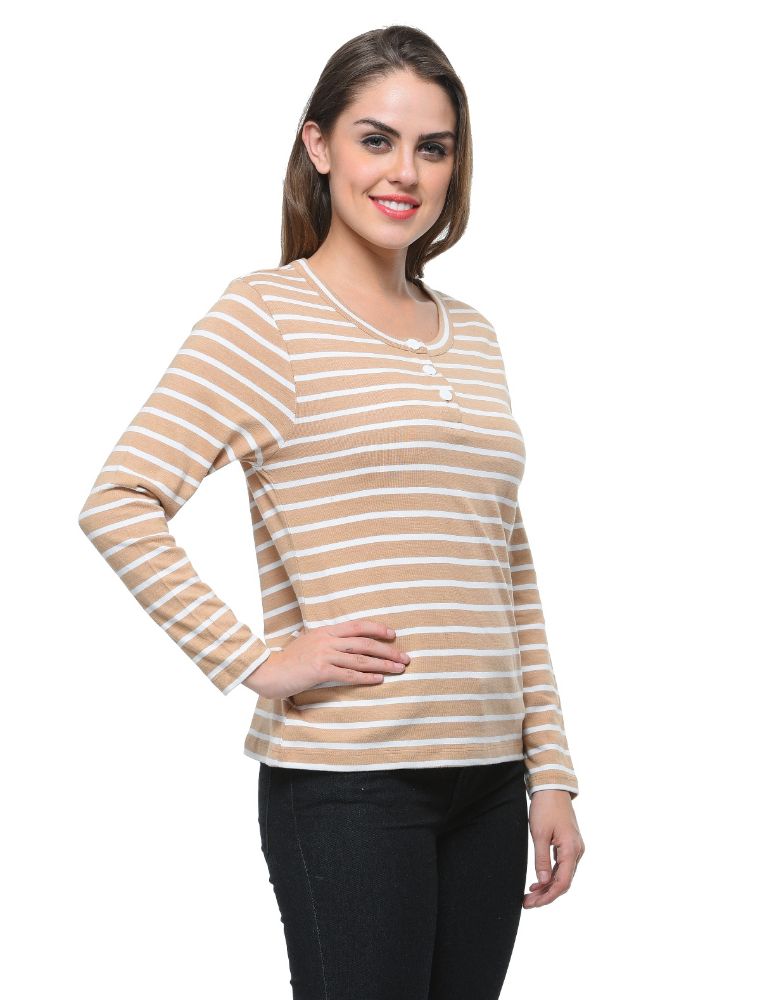 Picture of Frenchtrendz Cotton Bamboo Beige-White Henley T-Shirt