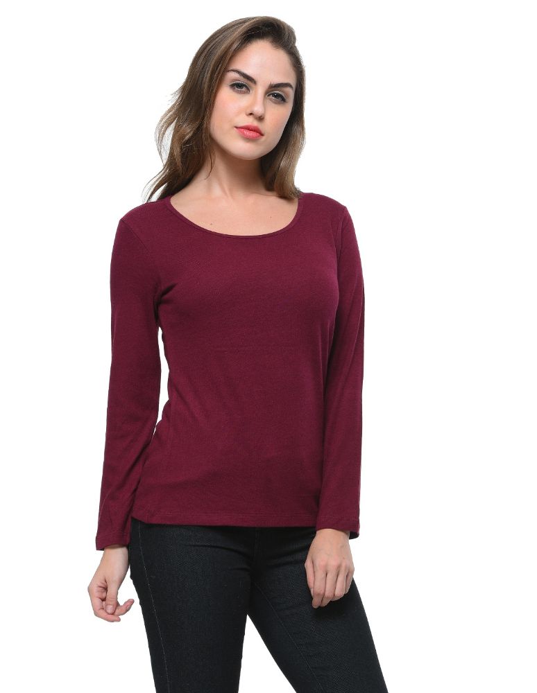 Picture of Frenchtrendz Cotton Bamboo Dark Maroon Bateu Neck  T-Shirt
