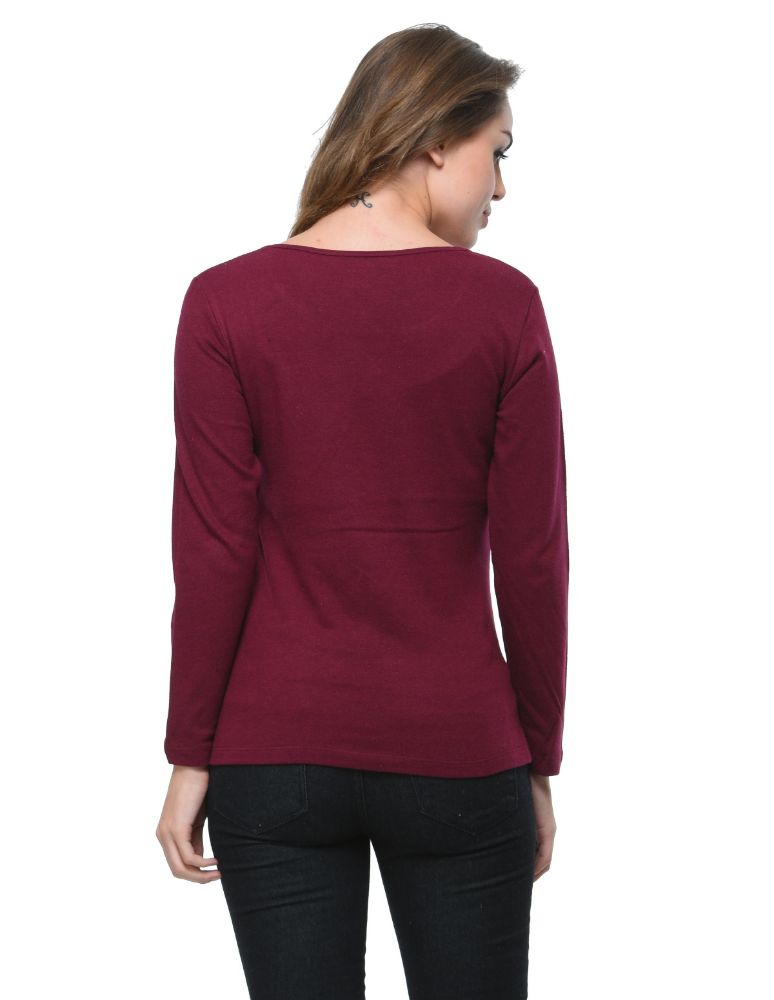 Picture of Frenchtrendz Cotton Bamboo Dark Maroon Bateu Neck  T-Shirt