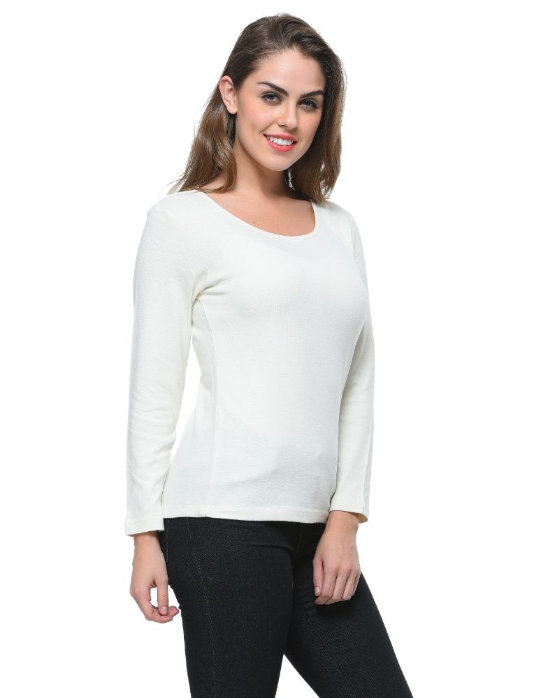 Picture of Frenchtrendz Cotton Bamboo Ivory Bateu Neck  T-Shirt