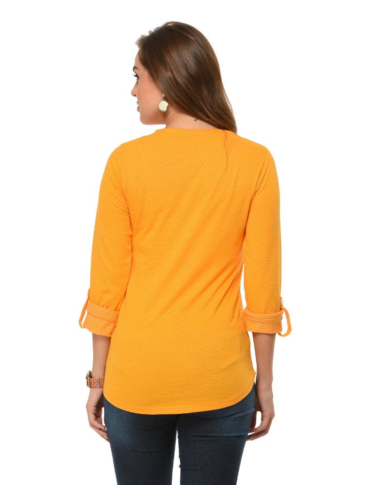 Picture of Frenchtrendz Cotton Poly Mustard Polka Dot Roll-Up Sleeve Tops