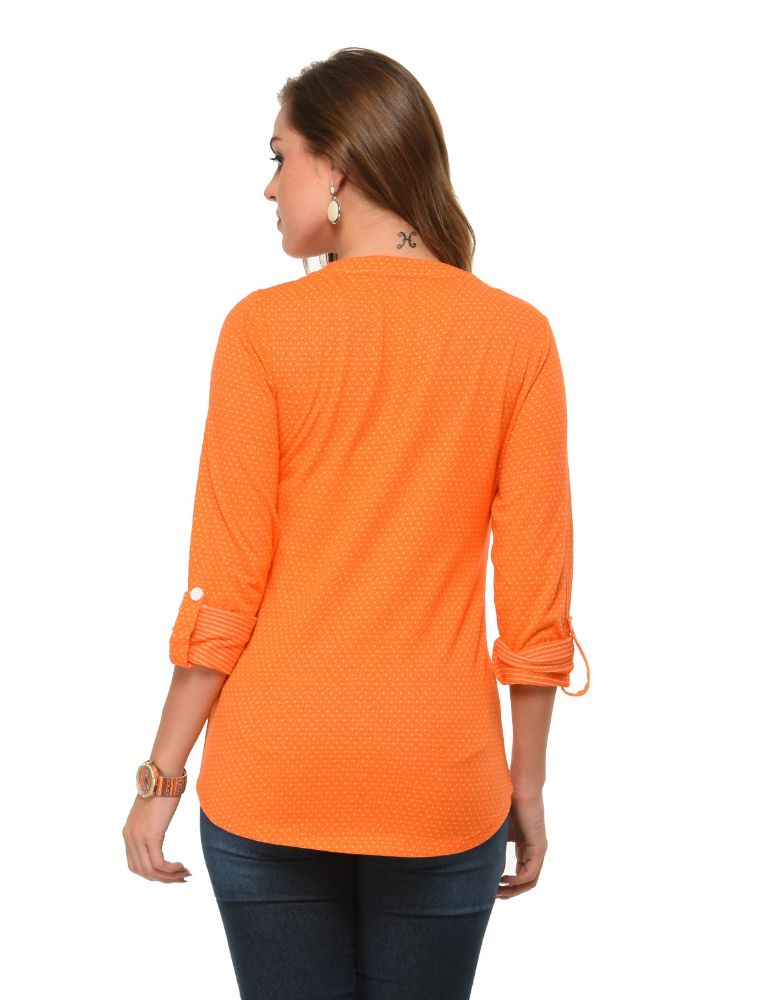 Picture of Frenchtrendz Cotton Poly Orange Polka Dot Roll-Up Sleeve Tops