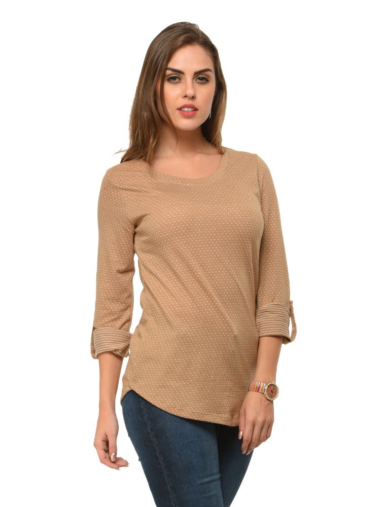 Picture of Frenchtrendz Cotton Poly Skin Polka Dot Roll-Up Sleeve Tops