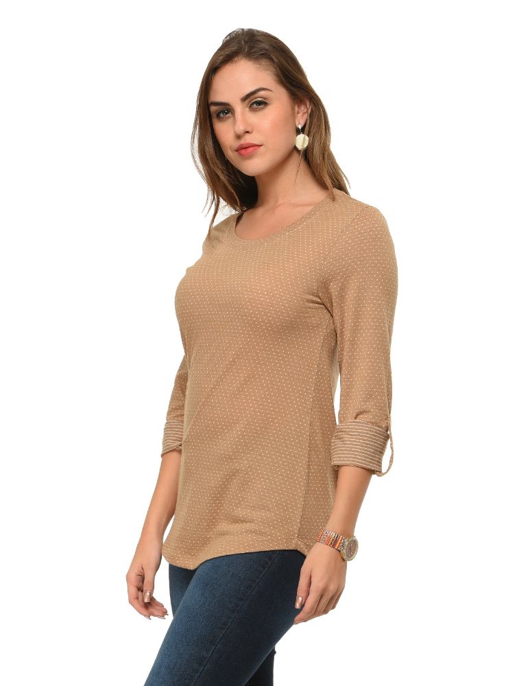 Picture of Frenchtrendz Cotton Poly Skin Polka Dot Roll-Up Sleeve Tops