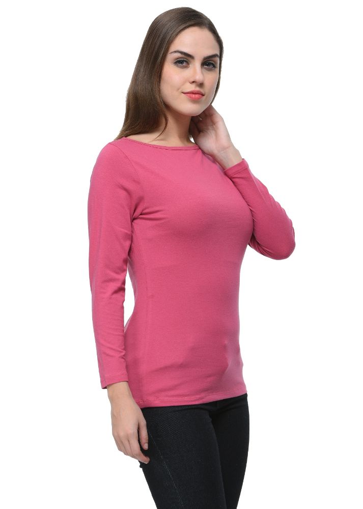 Picture of Frenchtrendz Cotton Spandex Levender Boat Neck Full Sleeve Top
