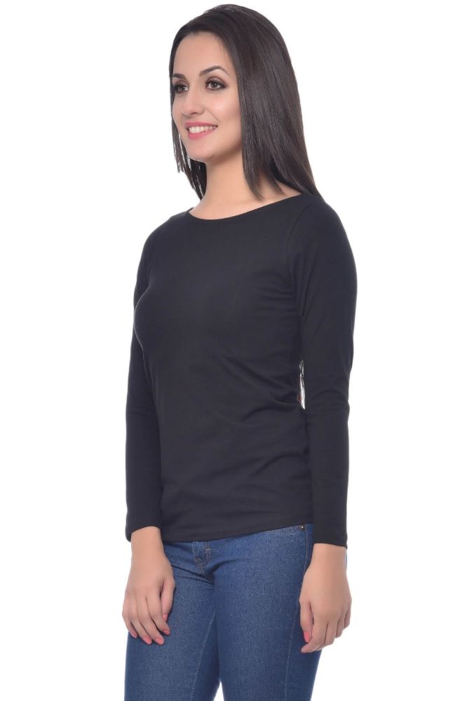 Picture of Frenchtrendz Cotton Spandex Black Boat Neck Full Sleeve Top