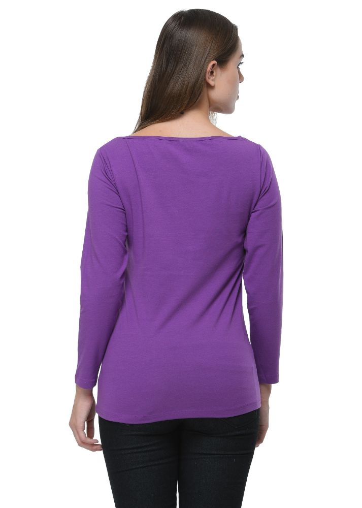 Picture of Frenchtrendz Cotton Spandex Light Purple Boat Neck Full Sleeve Top