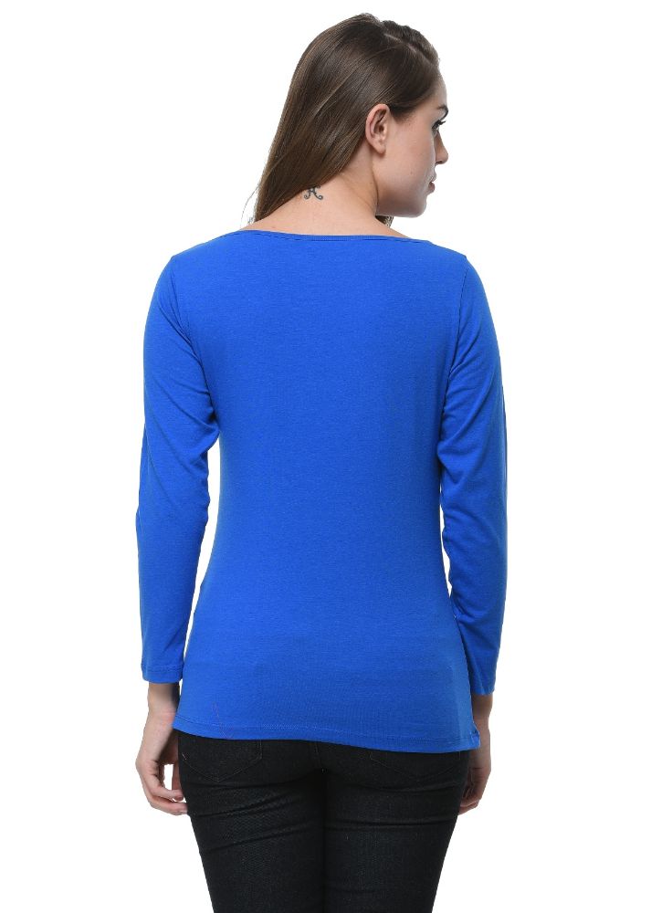 Picture of Frenchtrendz Cotton Spandex Blue Boat Neck Full Sleeve Top