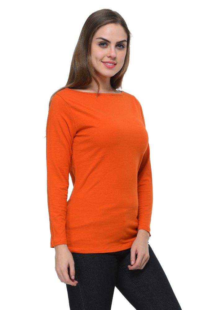 Picture of Frenchtrendz Cotton Spandex Rust Boat Neck Full Sleeve Top
