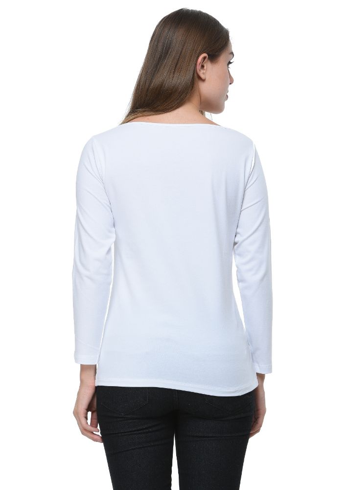 Picture of Frenchtrendz Cotton Spandex White Boat Neck Full Sleeve Top