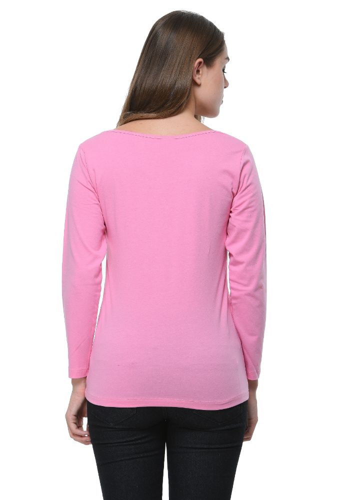 Picture of Frenchtrendz Cotton Spandex Baby Pink Scoop Neck Full Sleeve Top