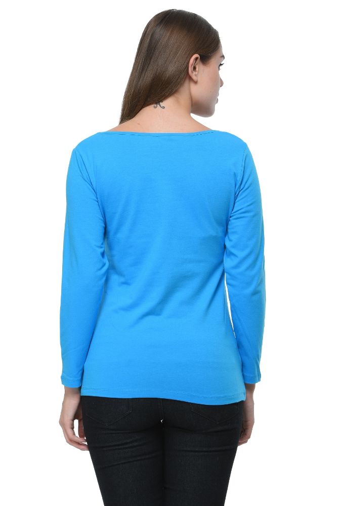 Picture of Frenchtrendz Cotton Spandex Blue Scoop Neck Full Sleeve Top