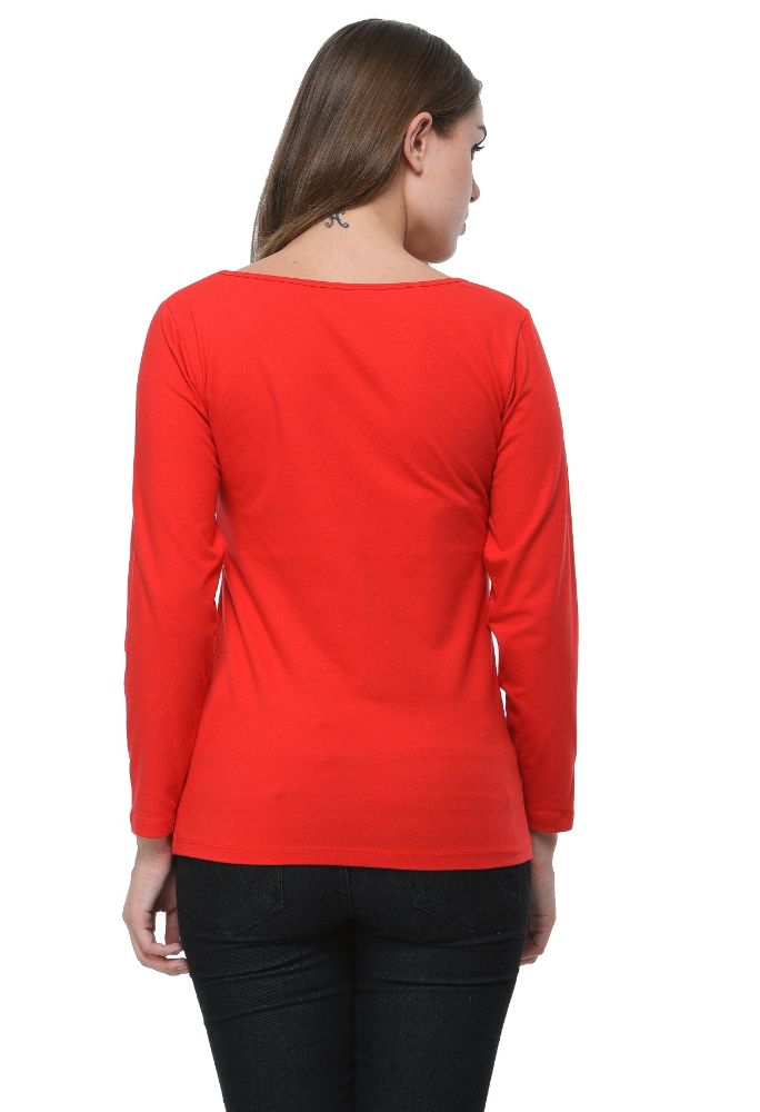 Picture of Frenchtrendz Cotton Spandex Red Scoop Neck Full Sleeve Top