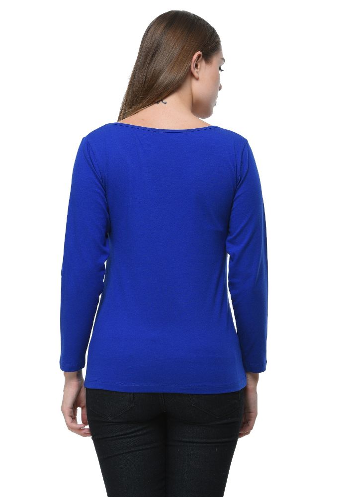 Picture of Frenchtrendz Cotton Spandex Ink Blue Scoop Neck Full Sleeve Top