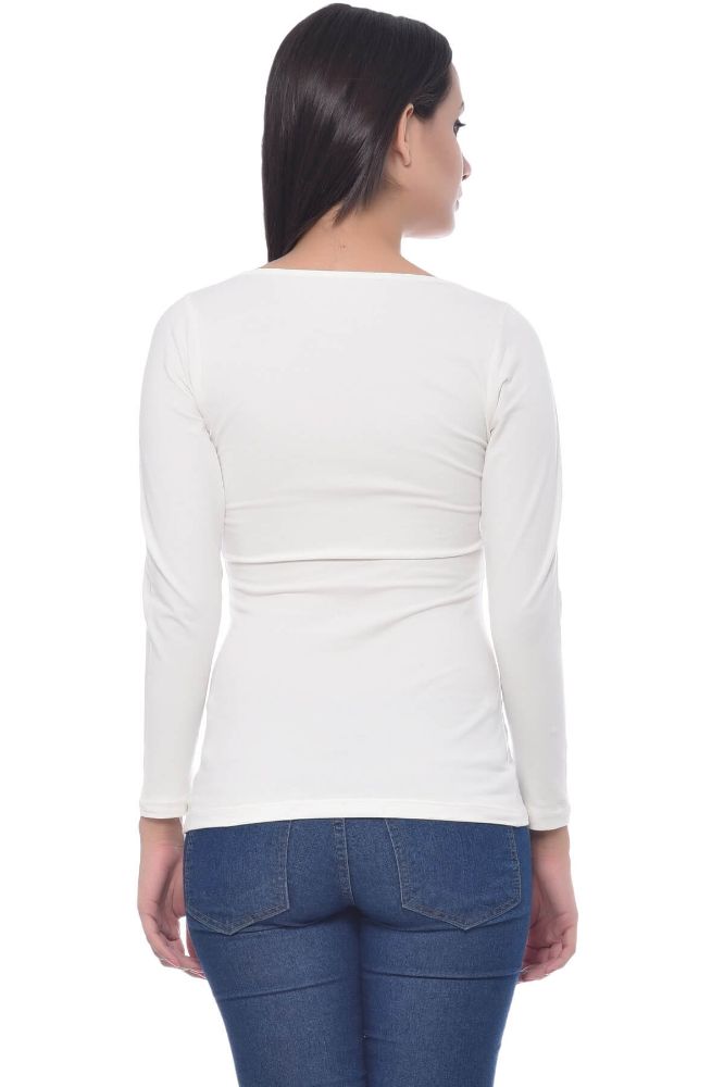 Picture of Frenchtrendz Cotton Spandex Ivory Bateu Neck Full Sleeve top