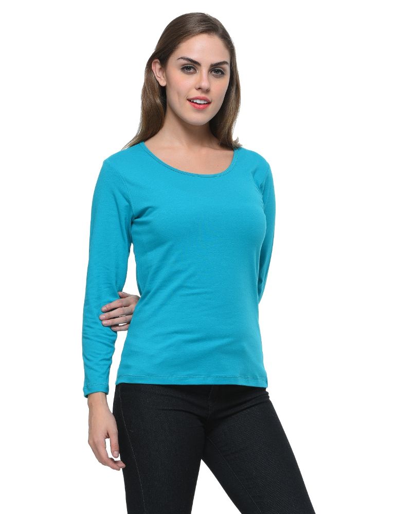 Picture of Frenchtrendz Cotton Spandex Turq Bateu Neck Full Sleeve Top