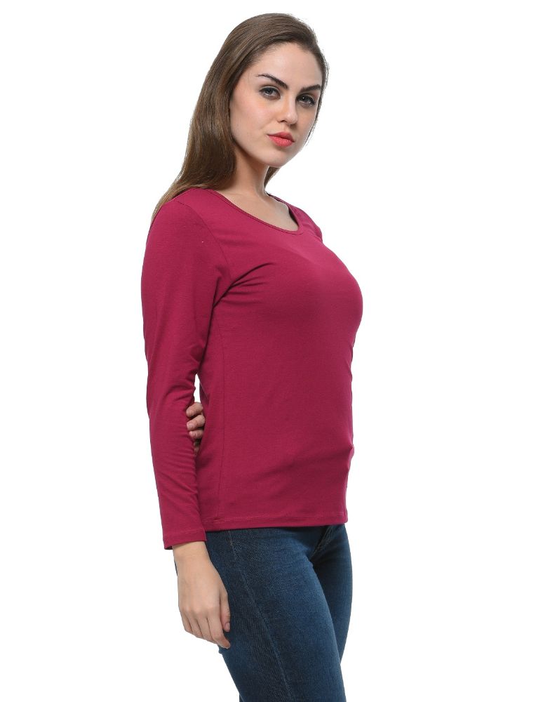 Picture of Frenchtrendz Cotton Spandex Dark Violet Bateu Neck Full Sleeve Top