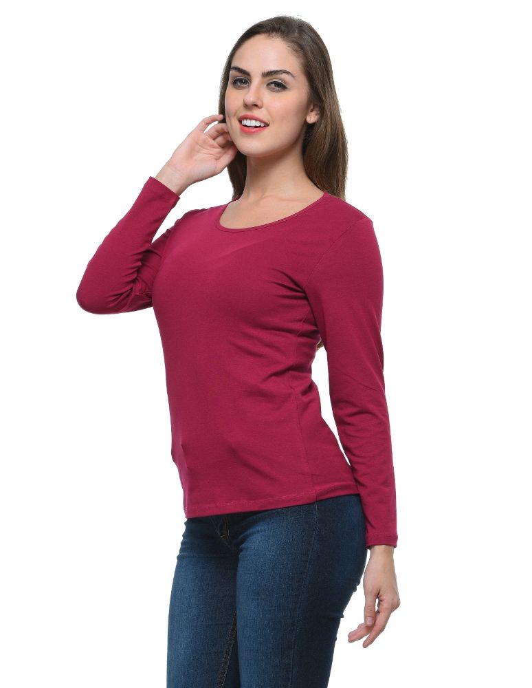 Picture of Frenchtrendz Cotton Spandex Dark Violet Bateu Neck Full Sleeve Top