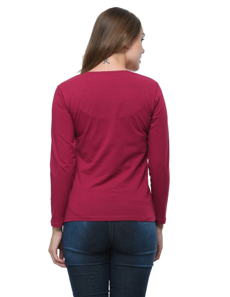 Picture of Frenchtrendz Cotton Spandex Dark Violet Bateu Neck Full Sleeve Top