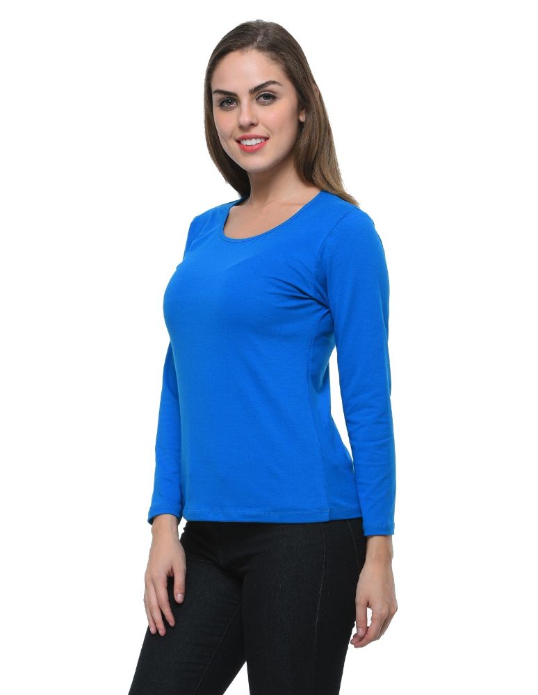Picture of Frenchtrendz Cotton Spandex Royal Blue Bateu Neck Full Sleeve Top
