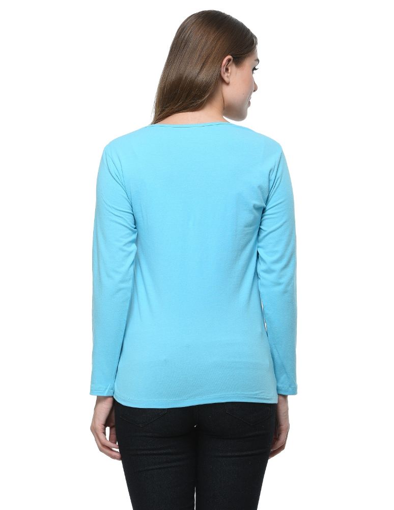 Picture of Frenchtrendz Cotton Spandex Sky Blue Bateu Neck Full Sleeve Top