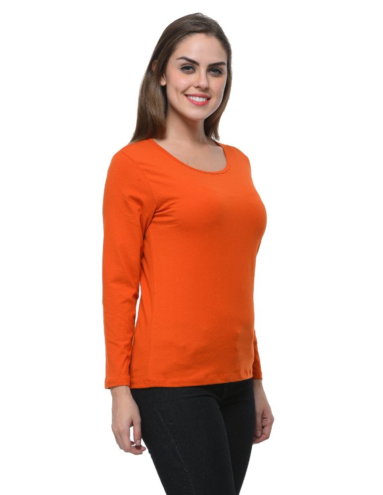 Picture of Frenchtrendz Cotton Spandex Rust Bateu Neck Full Sleeve Top