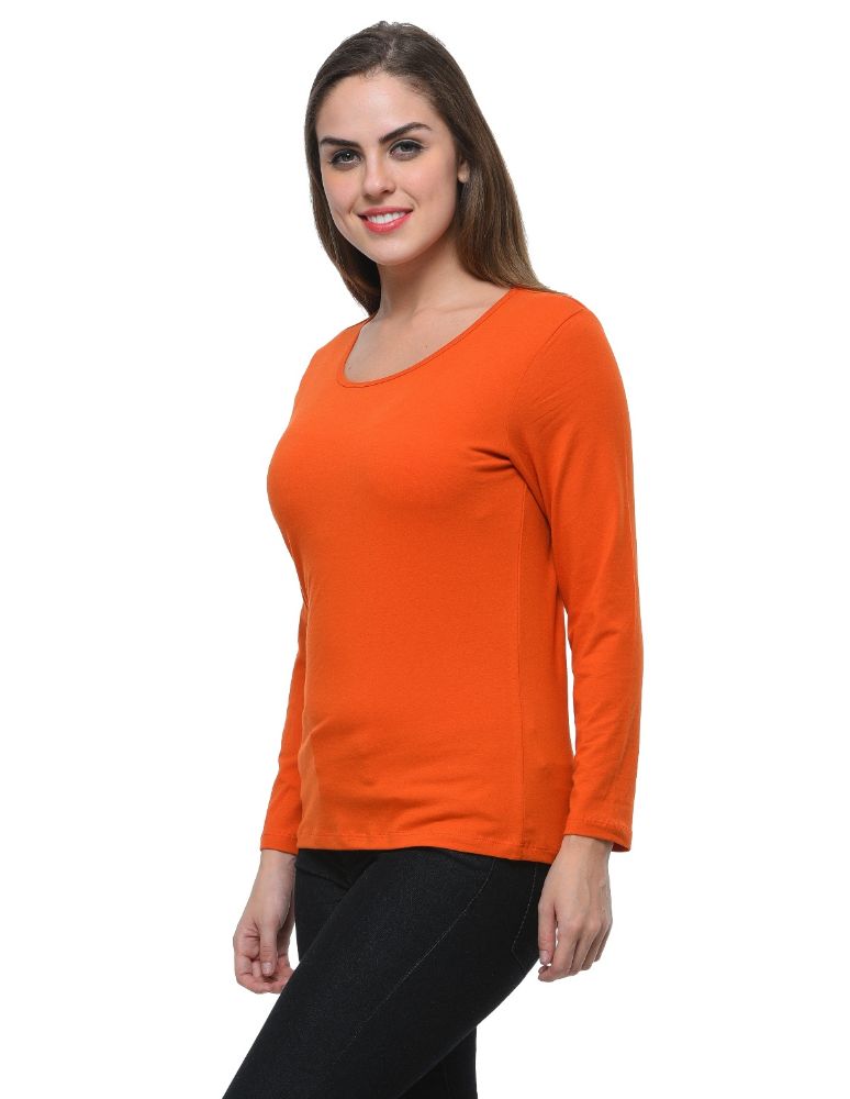 Picture of Frenchtrendz Cotton Spandex Rust Bateu Neck Full Sleeve Top