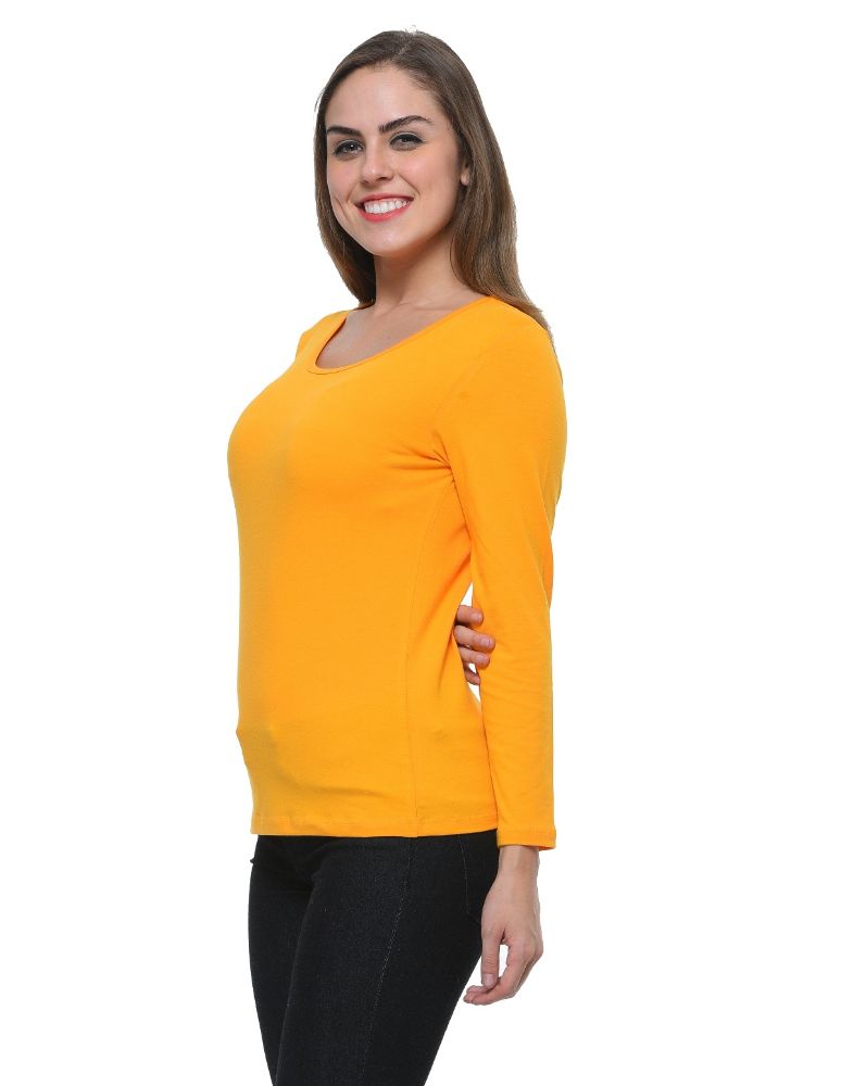 Picture of Frenchtrendz Cotton Spandex Light Yellow Bateu Neck Full Sleeve Top