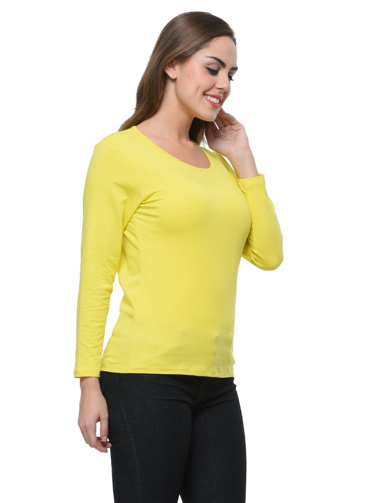Picture of Frenchtrendz Cotton Spandex Yellow Bateu Neck Full Sleeve Top