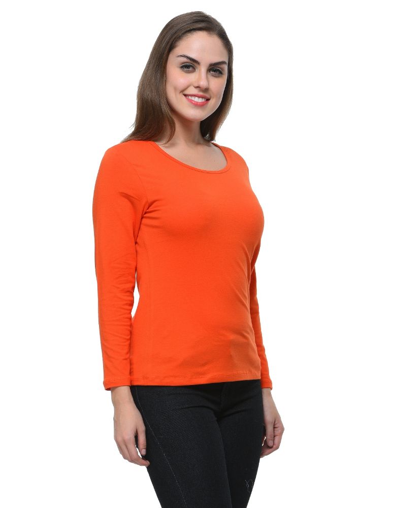 Picture of Frenchtrendz Cotton Spandex Rust Red Bateu Neck Full Sleeve Top