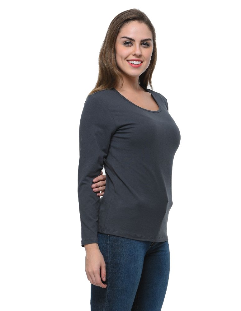 Picture of Frenchtrendz Cotton Spandex Slate Bateu Neck Full Sleeve Top