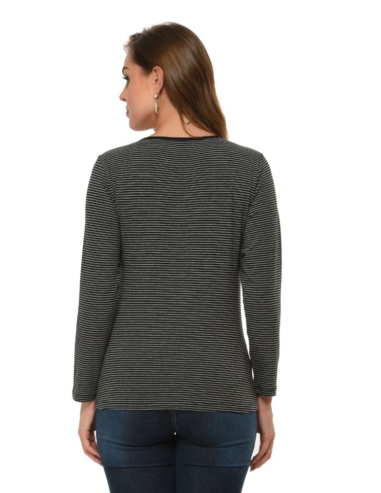 Picture of Frenchtrendz Cotton Spandex Grey Black Bateu Neck Full Sleeve Top