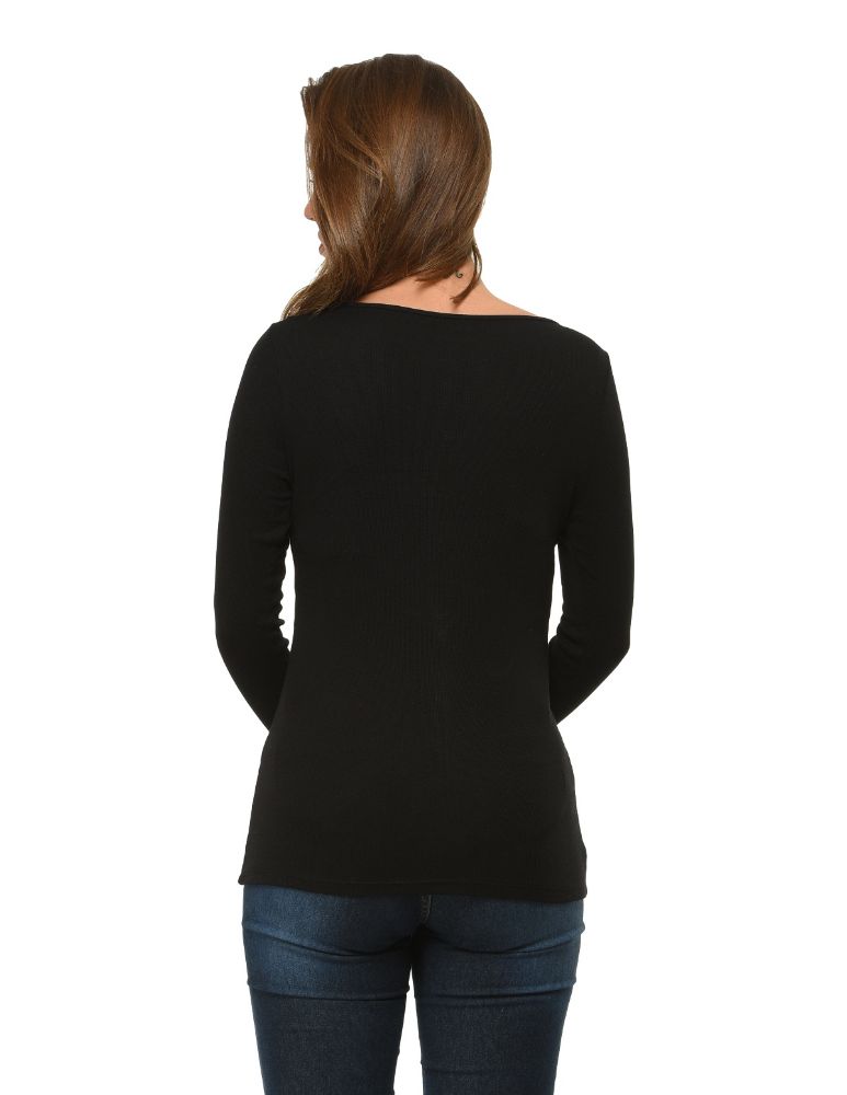 Picture of Frenchtrendz Bateau Neck Rib Viscose Black Full Sleeves Tops