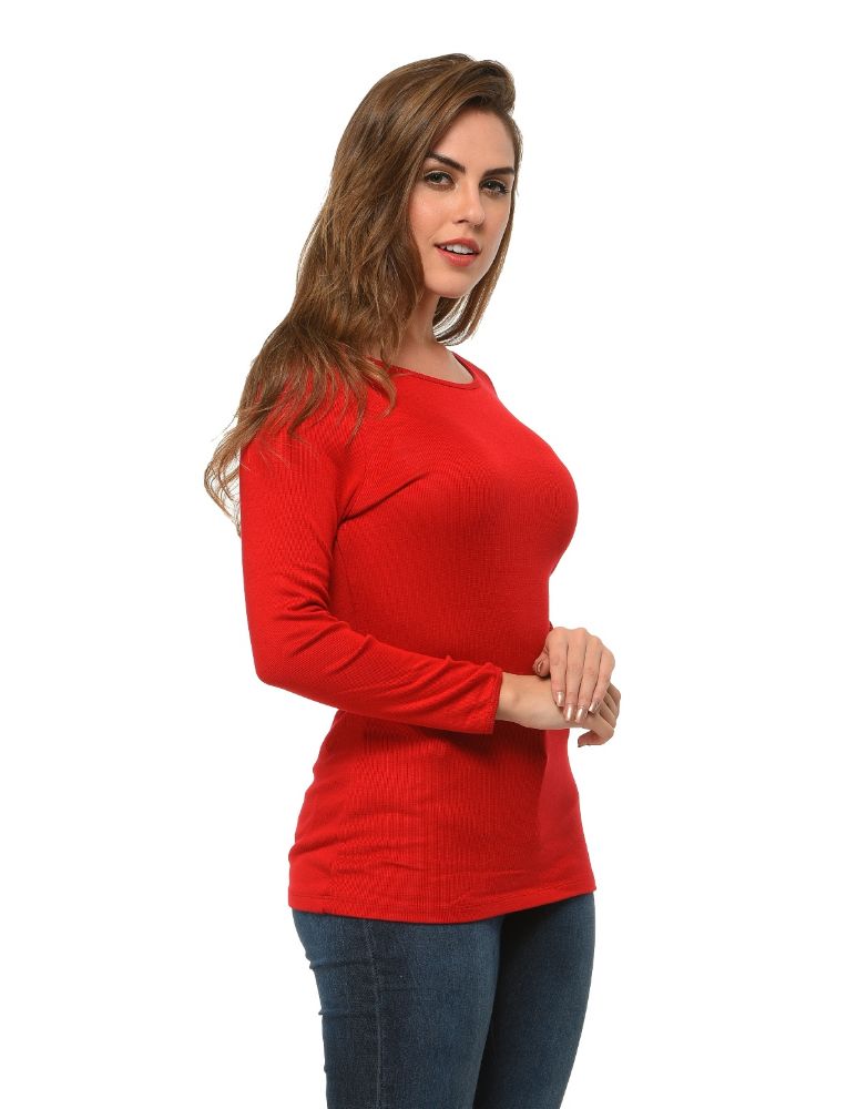 Picture of Frenchtrendz Bateau Neck Rib Viscose Maroon Full Sleeves Tops