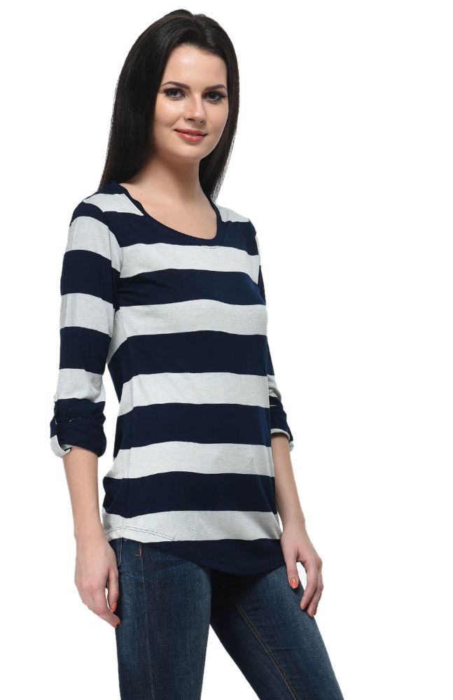 Picture of Frenchtrendz Viscose Navy Ivory T-Shirt