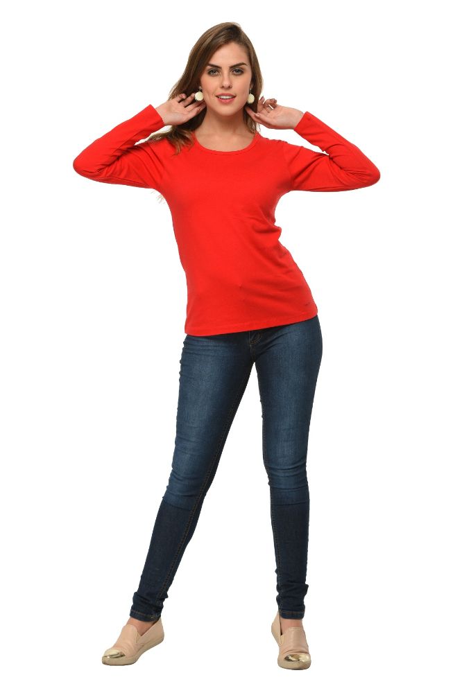 Picture of Frenchtrendz 100% Cotton Red Solid Everyday Basic Top