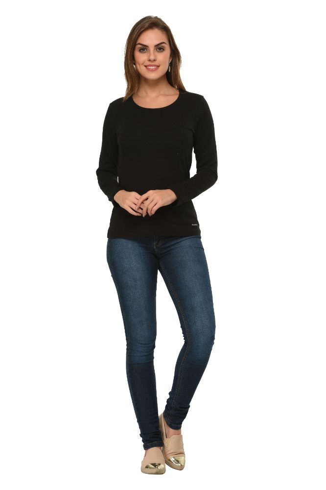 Picture of Frenchtrendz 100% Cotton Black Solid Everyday Basic Top