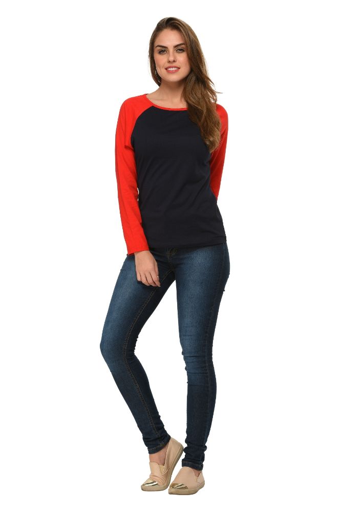 Picture of Frenchtrendz Cotton Navy Red Raglan Full Sleeve T-Shirt